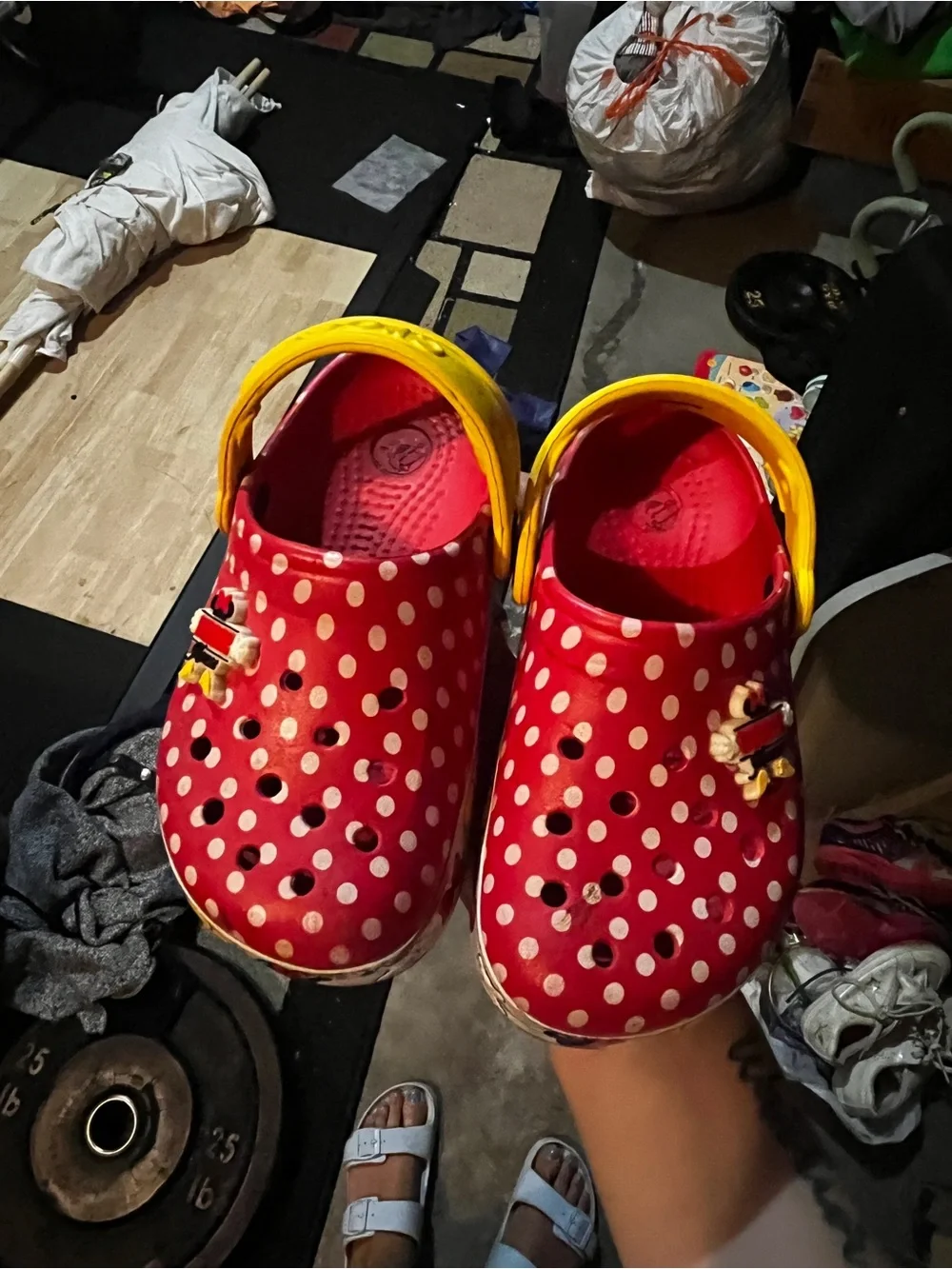 Kids Red Minnie Mouse Crocs with Yellow Strap